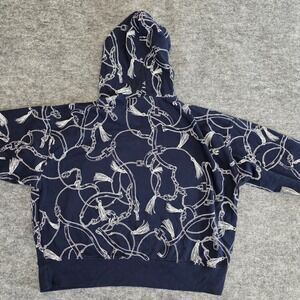 Lauren Ralph Lauren Hoodie Womens Large Blue White Chain Belt Buckle Tassel